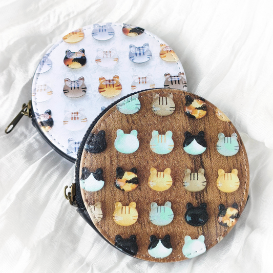ガラスのぷっくり猫　丸ポーチ