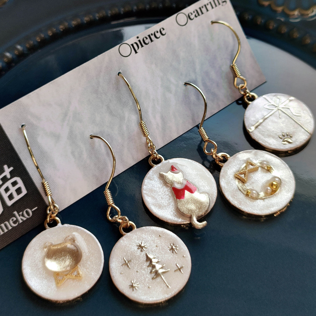 猫と過ごすホワイトクリスマス　5点セット　ピアス・イヤリング