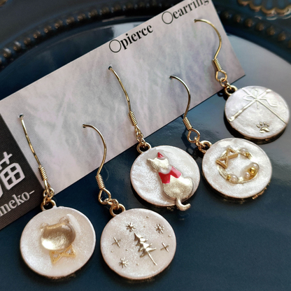 猫と過ごすホワイトクリスマス　5点セット　ピアス・イヤリング