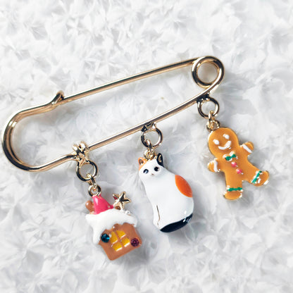 三毛猫と過ごすクリスマス ストールピン