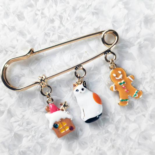 三毛猫と過ごすクリスマス ストールピン