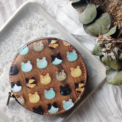 ガラスのぷっくり猫　丸ポーチ