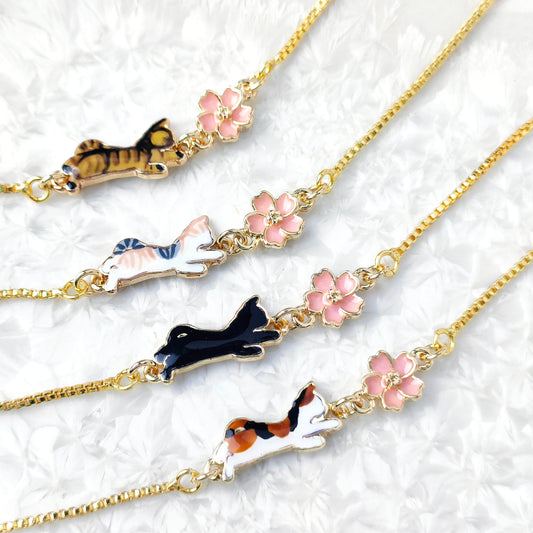 【4月限定】猫とお花見ブレスレット ＊ 桜
