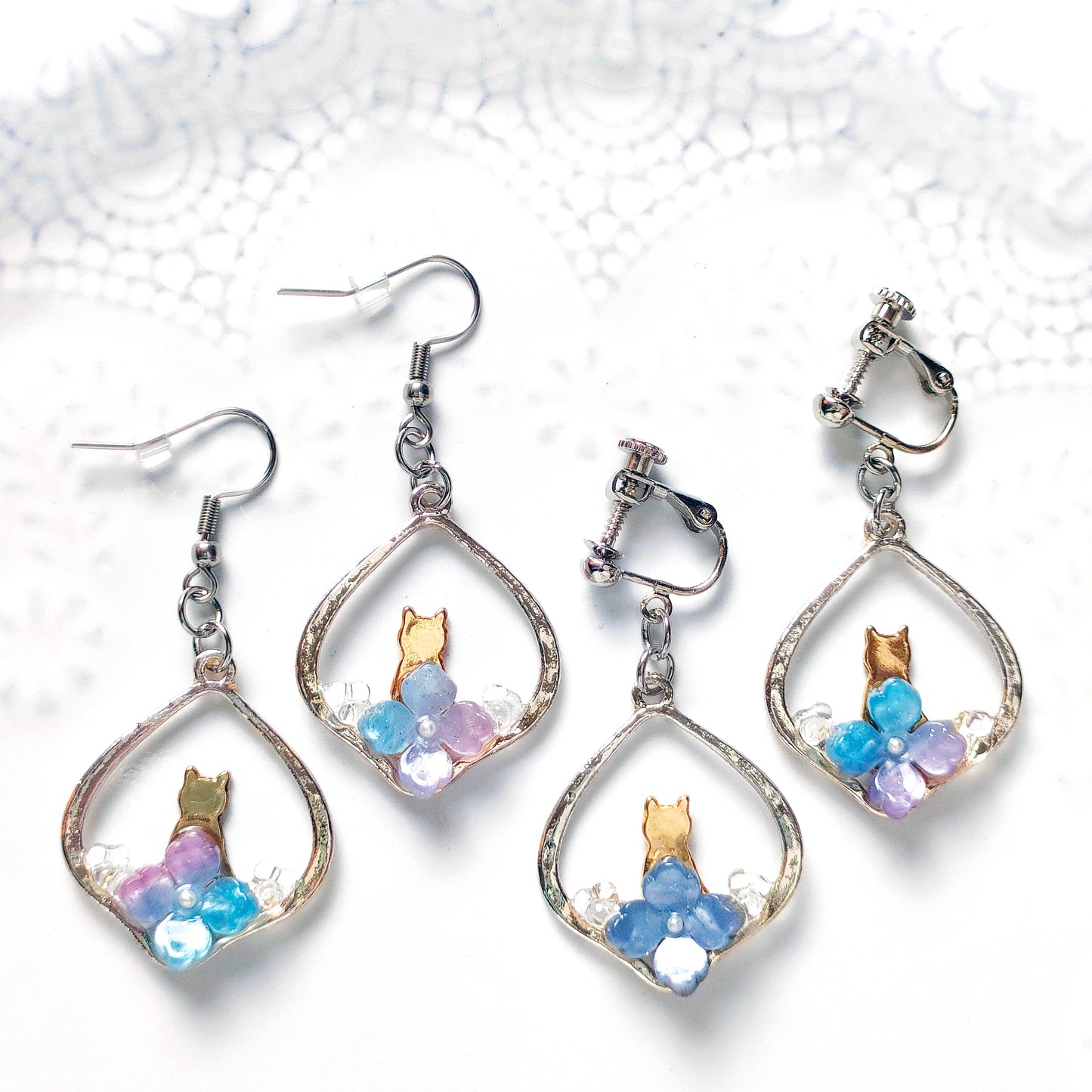 【非売品】朝露と紫陽花の ピアス・イヤリング